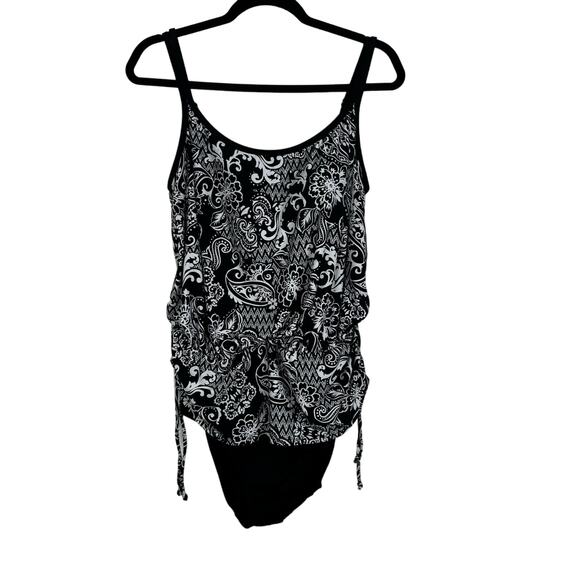 Great Lengths Swim One Piece Ruched Sides Swimsuit Bathing Suit Size 14 Modest - Picture 1 of 9